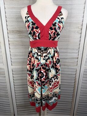TRULLI Vibrant Geometric Floral Sleeveless Sundress with Back Tie Sash-0